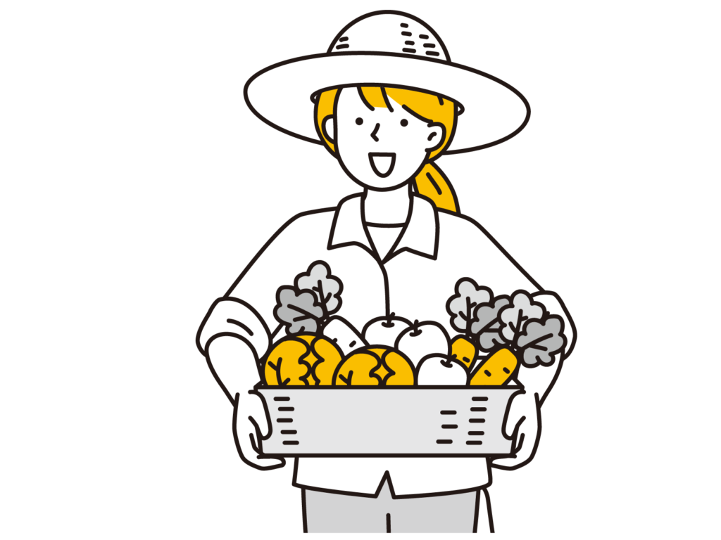 野菜のかごを持った女性のイラスト